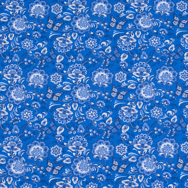 ткань на отрез бязь плательная цветы синий